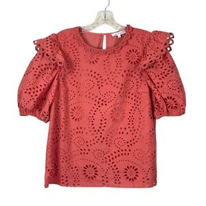 NEW Free The Roses Eyelet Lace Puff Sleeve Top Blouse Dusty Rose